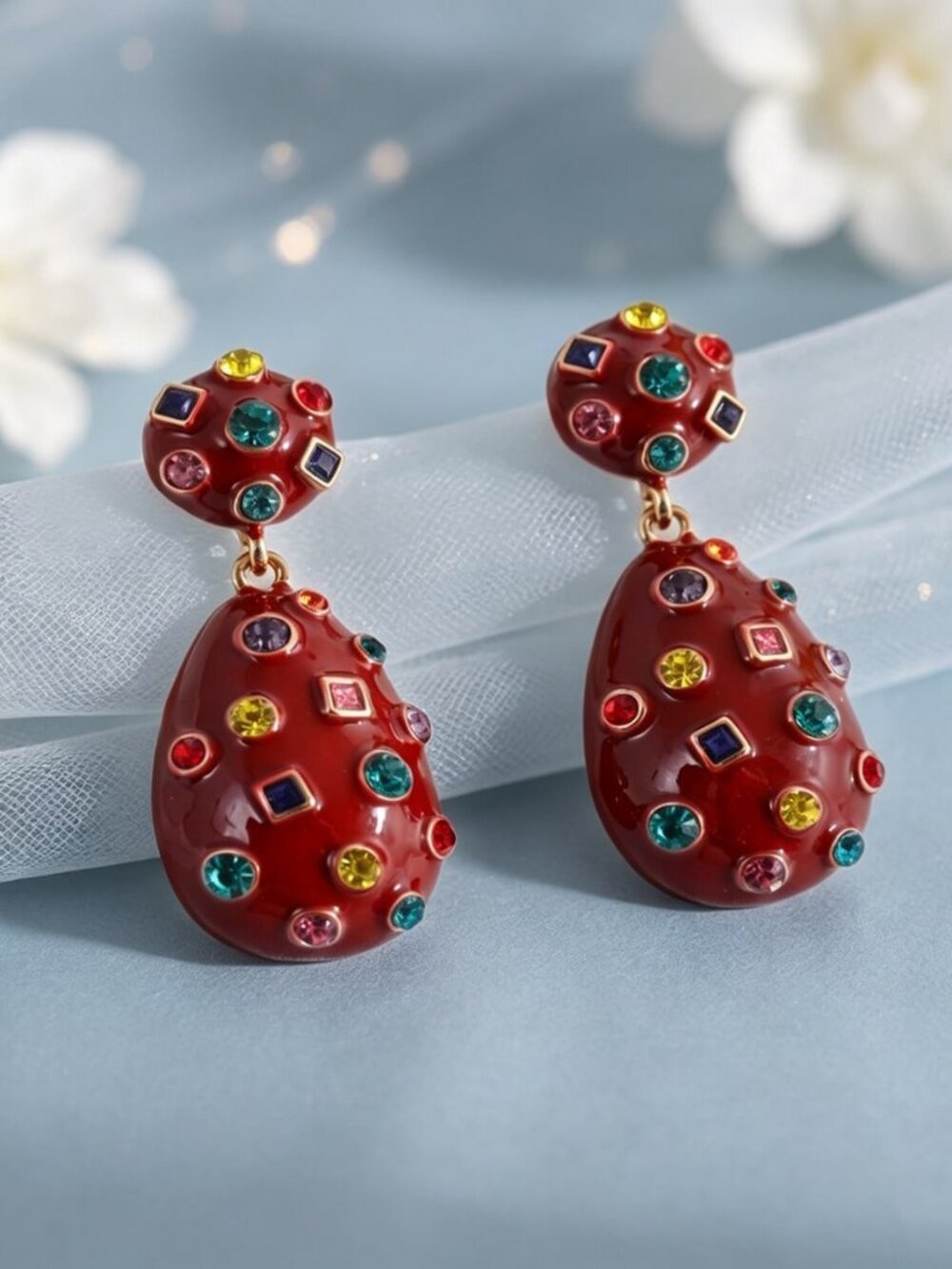 Multicolor Boho Rhinestone Women's Water Drop Teardrop Earrings